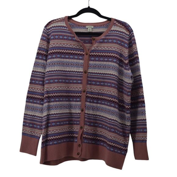 L.L. Bean Cardigan Sweater Fair Isle Striped 2X Cotton Cashmere - Picture 1 of 16